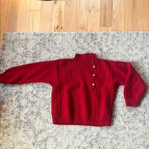 Ladies medium Red Turtleneck Sweater 100% virgin wool hand knit in Uruguay